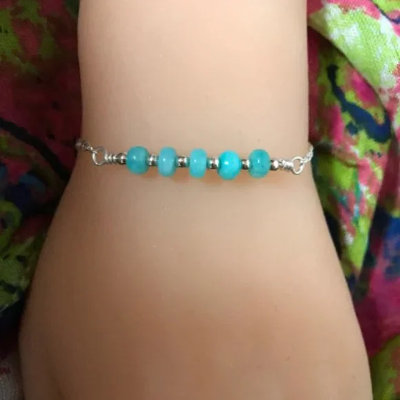 Amazonite Sterling Silver Bracelet- Amazonite Bar Style Bracelet - Picture 3 of 5